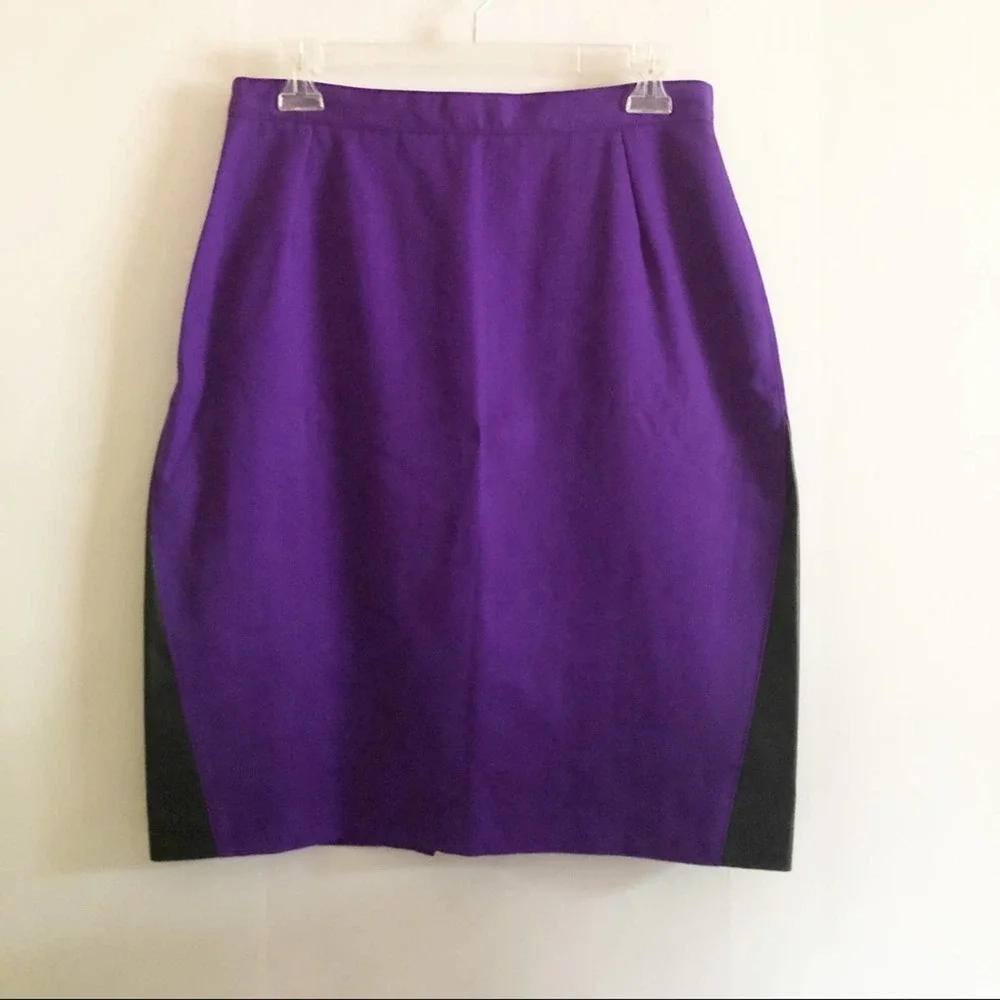 Vintage Tuxedo Style Purple Black Leather Midi Skirt 12